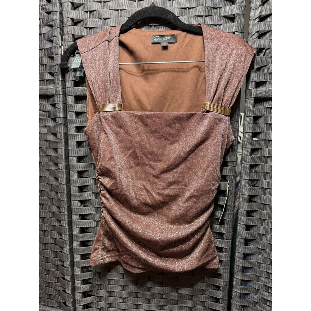 NWT On 12th Bronze Metallic Ruched Top M Gold Hardware Y2K Party Going Out